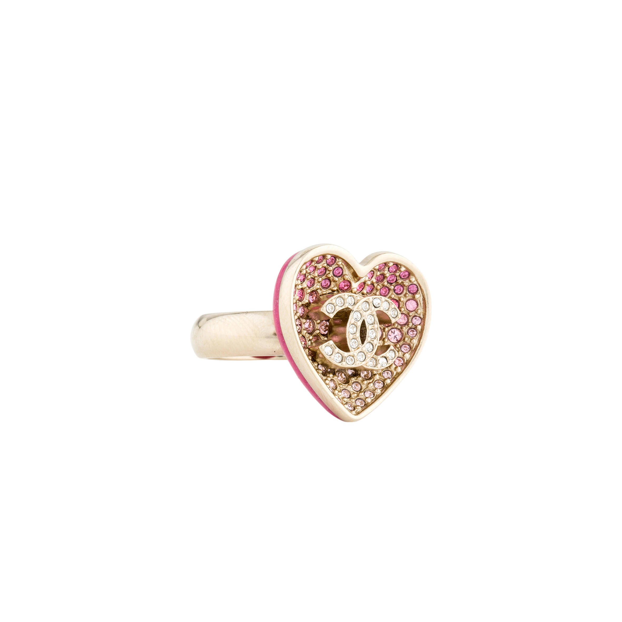 Ch**el crystal cc resin heart ring pink gold